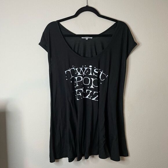 Wildfox Short Sleeve Top Twist Pop Fuzz Tulum Tunic Black - Picture 3 of 8